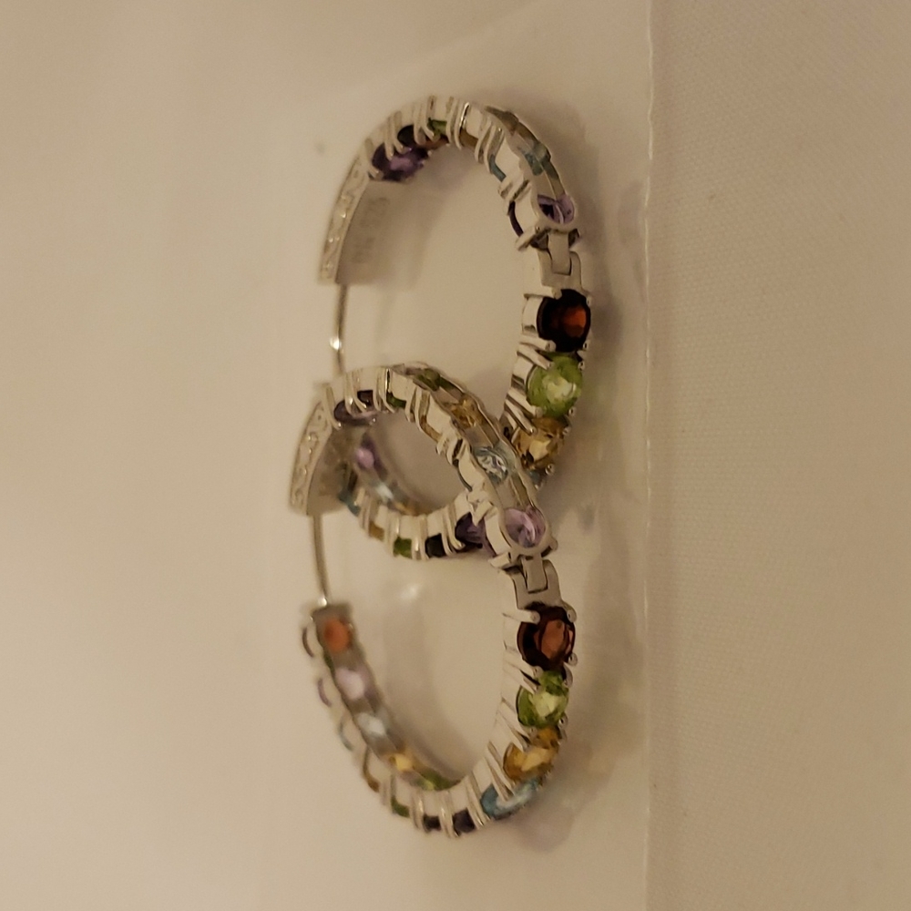 JTV DOCZ913-8 Ethiopian opal with multi colored tourmaline over silver hoop earr